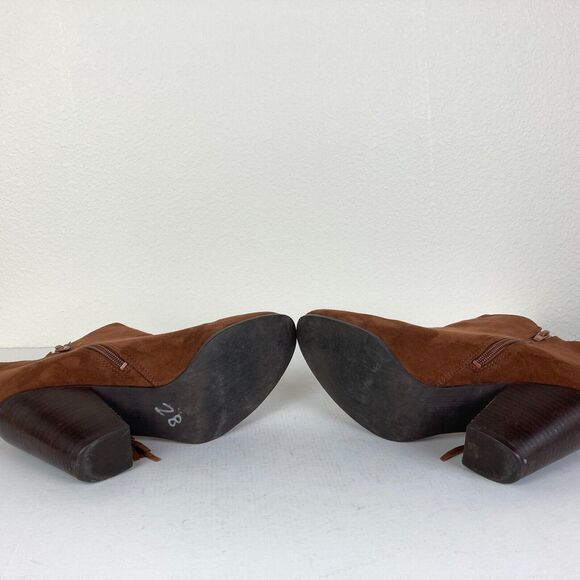 Carlos Santana Size 8.5 Brown Suede Zip Up Heeled Ankle Bootie Fringe Western - Picture 6 of 9